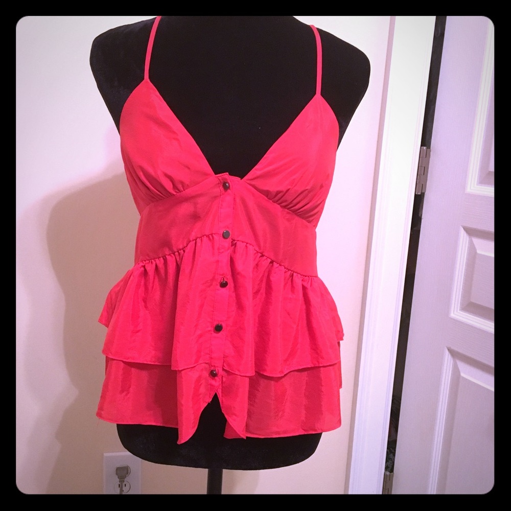 Bcbgeneration Ruffled Red-Orange Tank Blouse - image 1